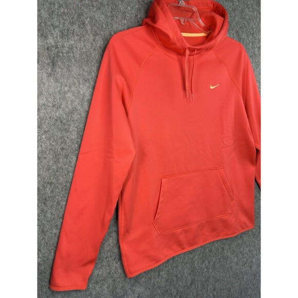 Nike Hoodie Women's Large Coral Red Dri Fit Fleece Training Swoosh Sweatshirt - Picture 3 of 11